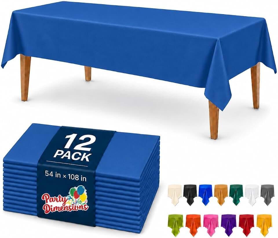 Party Dimensions Blue Plastic Tablecloths, 12 Pack, 54 x 108 Rectangle