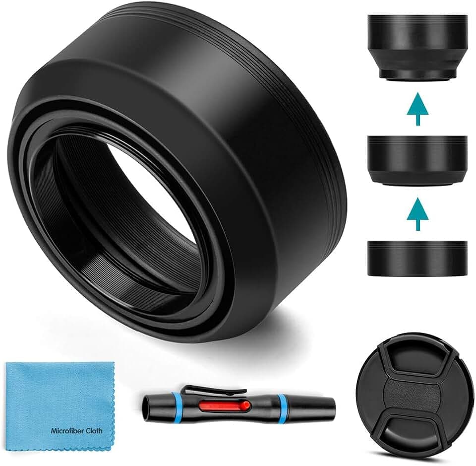 72mm Gegenlichtblende-Gummi,Fotover Universal Zusammenklappbar Sonnenblende Streulichtblende Kompatibel mit Canon Nikon Sony Pentax Olympus Fuji Kamera mit Objektivdeckel