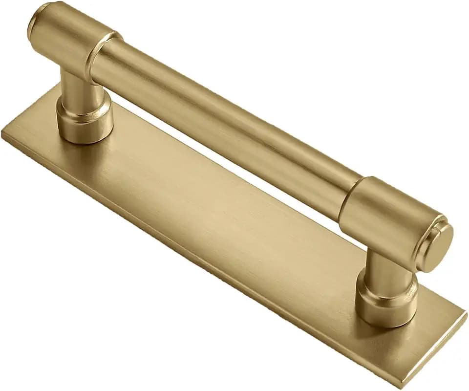 khtumeware 5 Pack 3 Inch(76 mm) Center to Center Brushed Gold Cabinet Pull Backplate with Base Plate Zinc Solid Brushed Brass Kitchen Cabinet Handles Drawer Pulls Cabinet Hardware