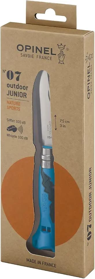 Opinel Outdoor Junior No. 07 Stainless Steel Folding Knife with Safety Rounded Tip, Integrated Whistle, Made in France
