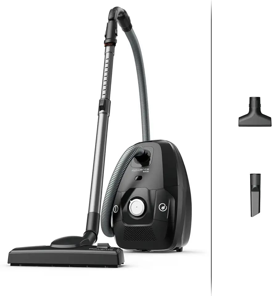 Rowenta Green Force Max Silence Bodenstaubsauger mit Beutel, 900 Watt, 4,5 L Staubbeutel, 99,98 Prozent HEPA-Filterung, 12 m Aktionsradius, kompaktes Design, inkl. Zubehör, Schwarz, RO6136