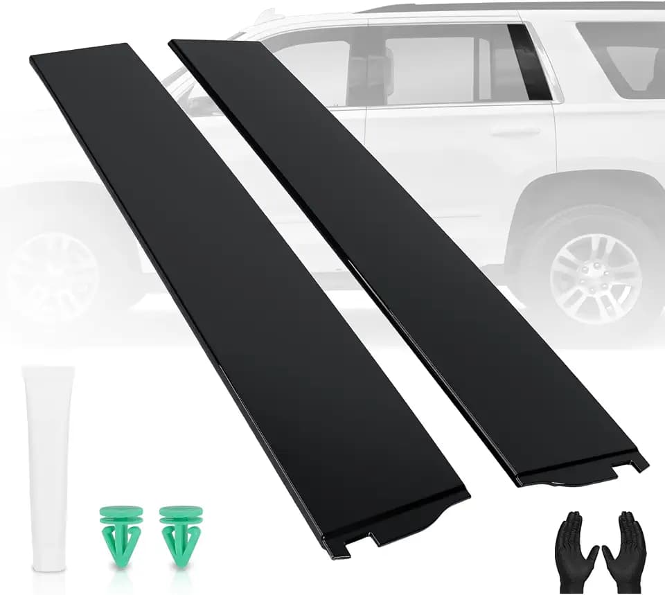 2PCS Door Pillar Trim Molding Window Trim Cover fit for GMC Yukon Cadillac Escalade Chevrolet Chevy Tahoe 2015-2018,Rear Driver & Passenger Side Rearward Door Applique Black Replaces 926-247 926-248