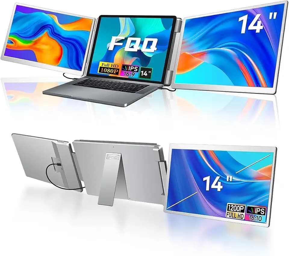 14" Laptop Screen Extender, FHD IPS Triple Screen Monitor Extender