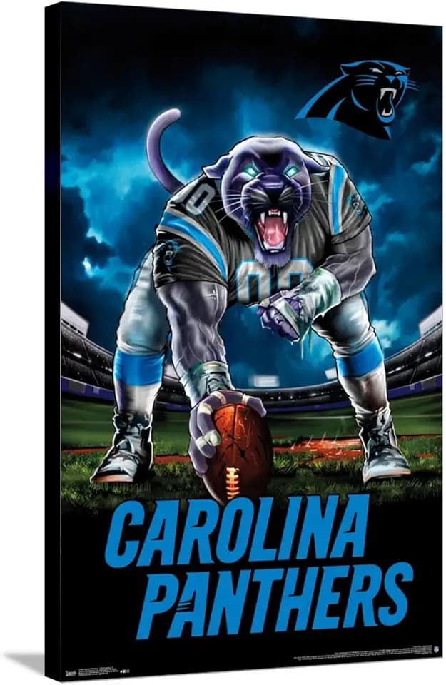 Trends International NFL Carolina Panthers - 3 Point Stance 19 Canvas Wall Poster, 22.37" x 34.00", Stretched Canvas