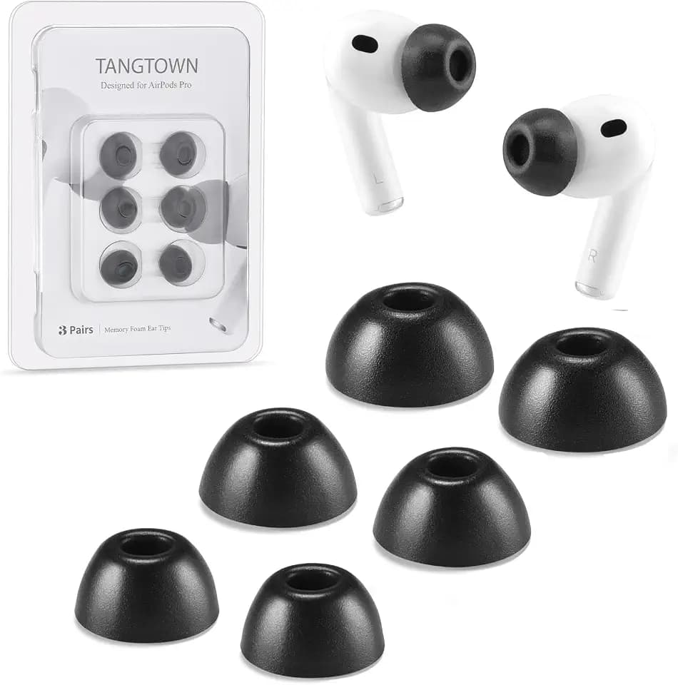 Updated Memory Foam Tips for Newest AirPods Pro 3, Extra Large, No Silicone Eartips Pain, Anti-Slip Replacement Ear Tips, Fit in the Charging Case, Reducing Noise Tips, 3 Pairs (S/M/L, Black)