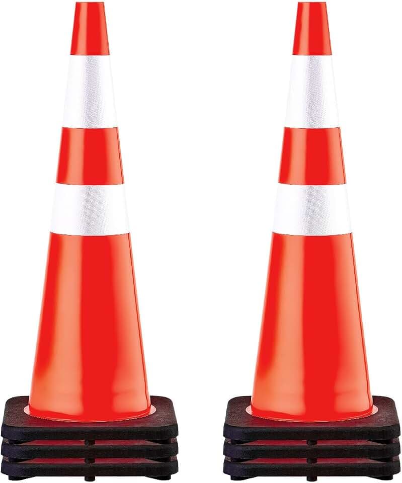VEVOR 6er-Pack 36-Zoll-Verkehrskegel, Sicherheits-Straßenparkkegel mit schwarzer beschwerter Basis, Orangefarbene PVC-Verkehrssicherheitskegel, Gefahrenkegel, Reflektierende Kragen
