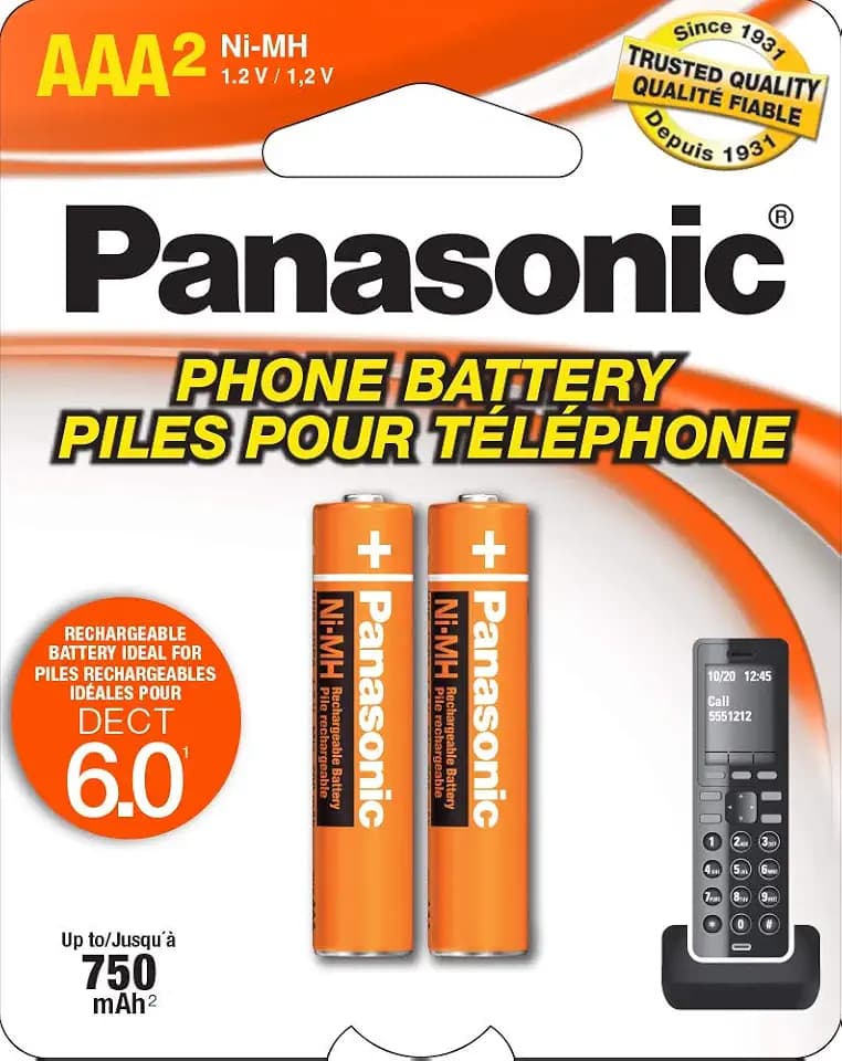Panasonic HHR4DPA Genuine AAA NiMH Rechargeable Batteries for DECT Cordless Phones, 2 Pack,Orange