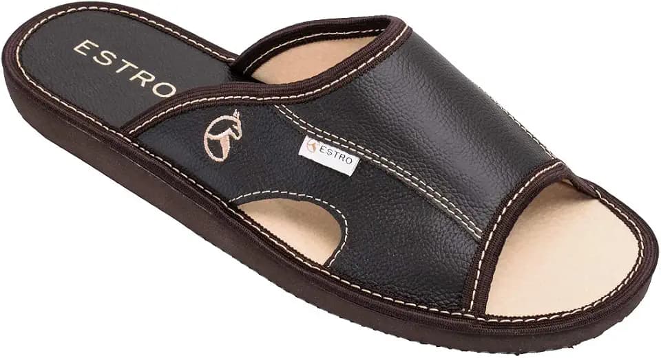 ESTRO Hausschuhe Herren Leder Herrenhausschuhe - Hausschuh Männer Pantoffel Pantoffeln Pantoletten Slipper Mann Verano