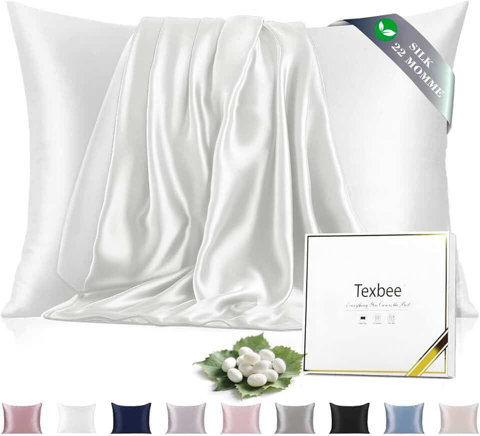 100% Pure Natural Mulberry Silk Pillowcase, Queen Size Pillow Case Cover 25 Momme, 900 Thread Count, with Hidden Zipper for Hair & Skin, 1PC (White, Queen 20"x30").
