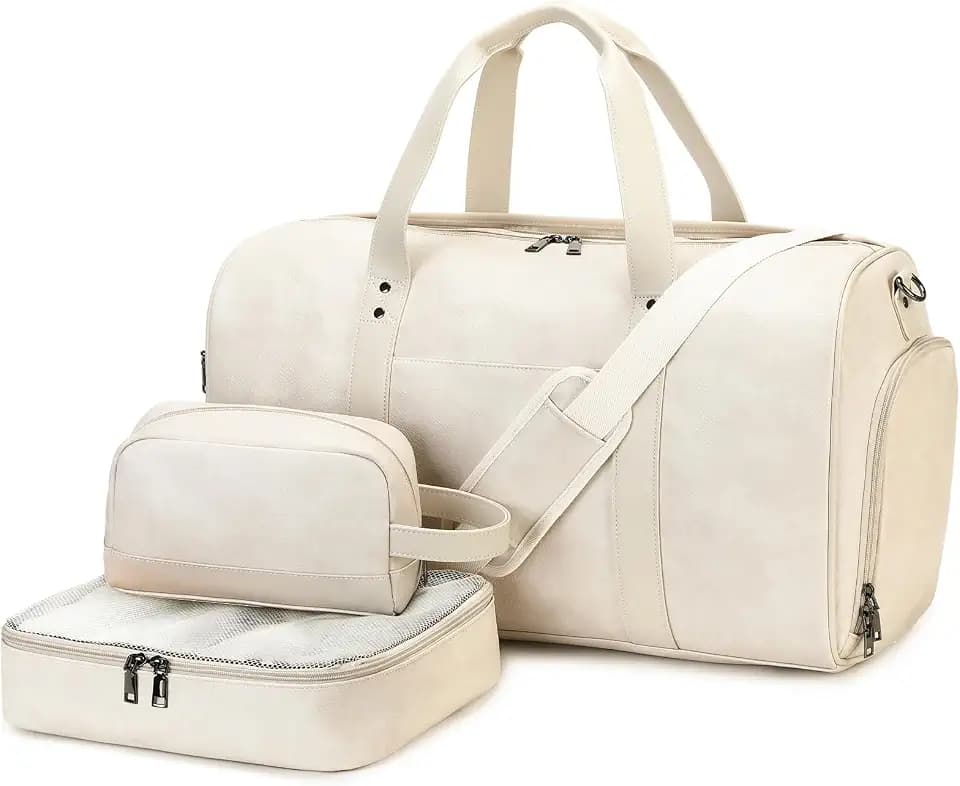 3PCS Faux Leather Weekender Bag for Women Men Travel Bag Overnight Bags