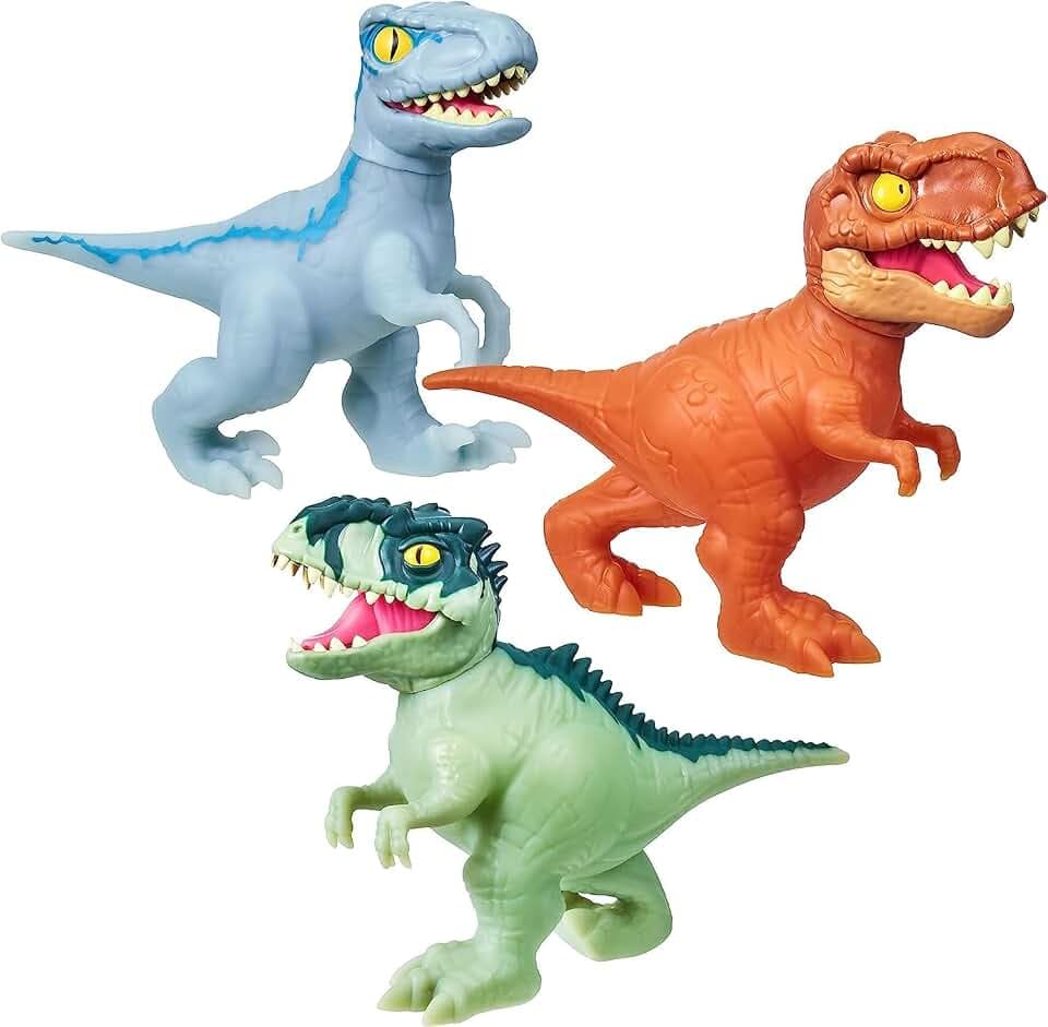 Heroes of Goo Jit Zu – Helden aus Jurassic World – Jurassic-3er-Packung – DREI elastische und biegsame Dinosaurierfiguren (13 cm) mit Mampf-Attacke.