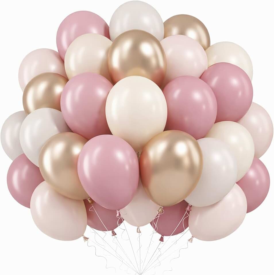60 Stück Luftballons in Altrosa und Beige, 30,5 cm, Altrosa, Weiß, Sand, Gold, Latex-Luftballons für Geburtstag, Hochzeit, Verlobung, Jahrestag, Party-Dekoration
