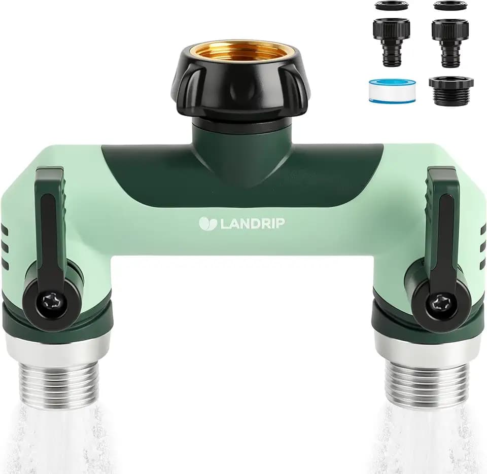 Landrip 2 Wege Verteiler Wasser, Wasserverteiler 2fach 3/4 Zoll, Wasserverteiler 2 Wege-Leckfrei, Kälte & UV-beständig, für Garten, Bewässerung, Wohnmobil, Innenbereich, Waschmaschine, Grün