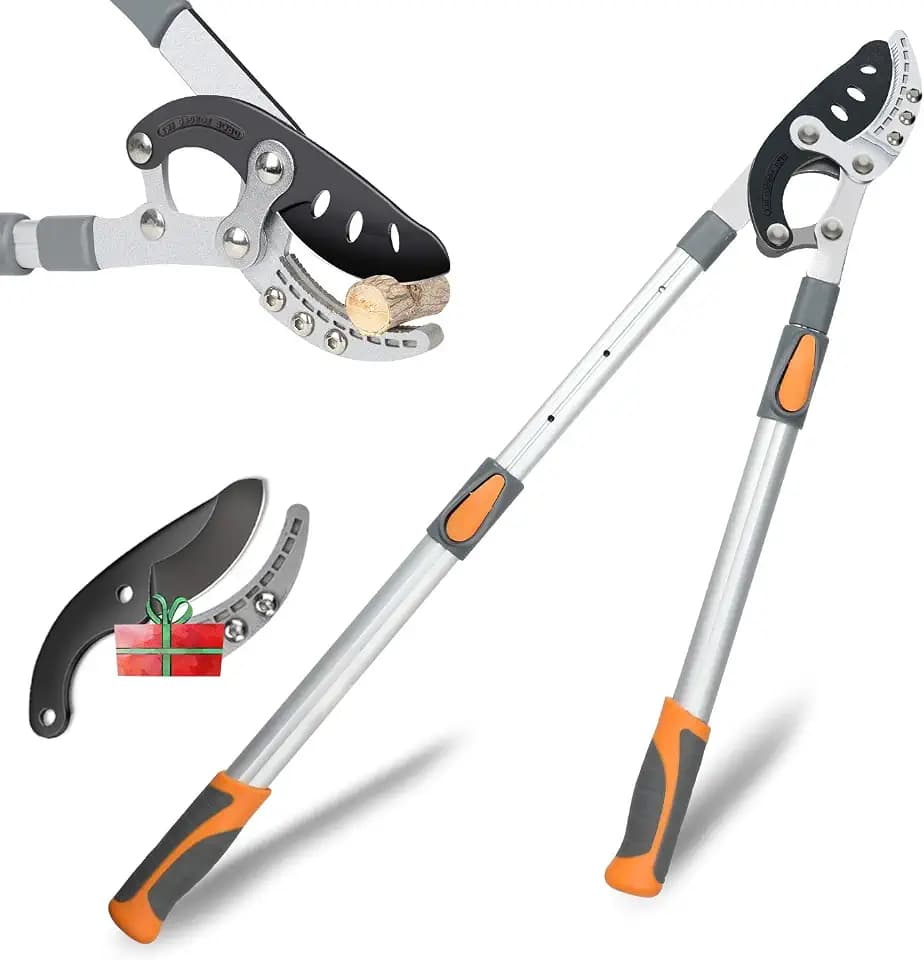 AIRAJ Teleskop-Astschere, Scharfe SK-5-Kohlenstoffstahlklinge, Ergonomisch Stabiler, Rutschfester Griff, Arbeitssparendes Vierpunkt-Hebeldesign, Längenverstellbare Ambosss Astschere-70-103cm