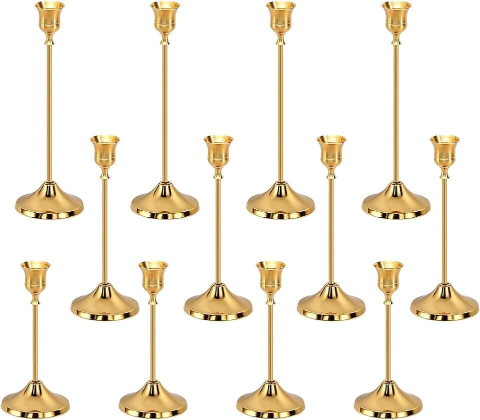 Kerzenständer Gold, 12 Stück Kerzenständer Stabkerzen Kerzenhalter Goldene, Vintage Kerzenleuchter Hochzeit Kerze Stand für Tisch Hochzeit Housewarming Geschenk Weihnachten