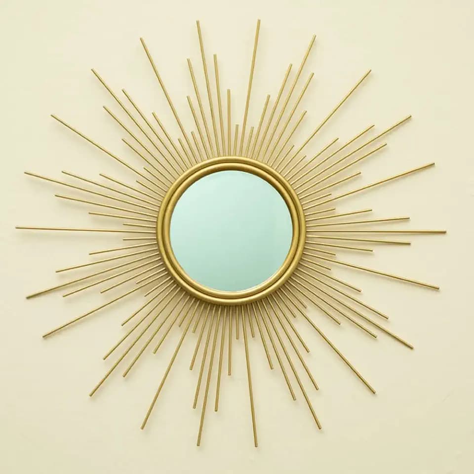 Sunburst Mirror, 24" Boho Mirror, Gold Sun Decorative Mirrors for Wall Decor, Small Mid Century Modern Small Living Room