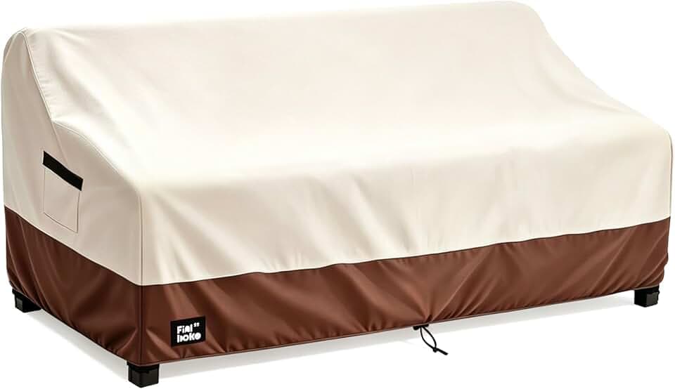 2-Seater Patio Loveseat Cover, 60Wx35Dx35H inches Outdoor Furniture Covers Waterproof,100% Waterproof Heavy Duty Patio Furniture Covers,Beige&Brown Modern Style Outdoor Couch Cover