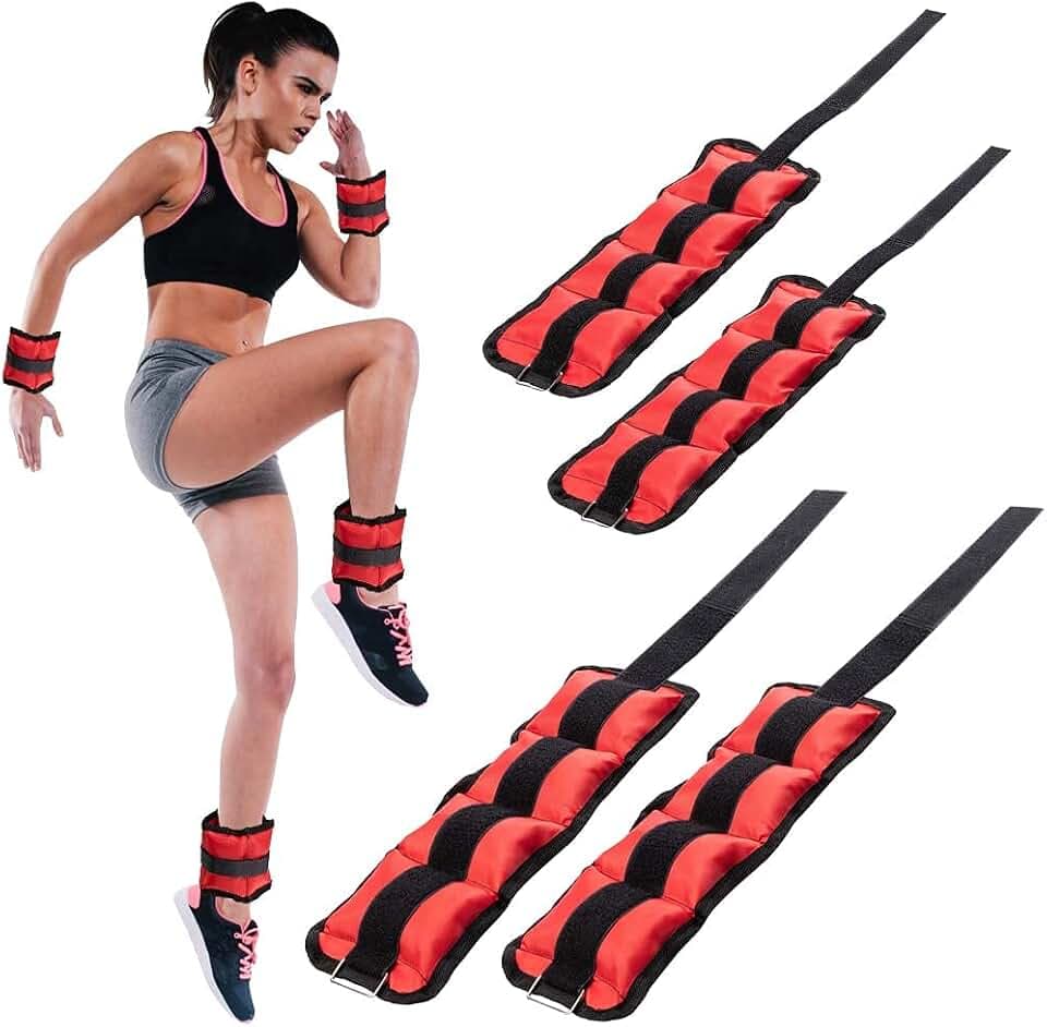BAKAJI Set mit 4 Gewichten für Handgelenke und Knöchel, 2 kg + 1 kg, Training, Fitnessstudio, Aerobic, Fitness, Muskelaufbau, aus Neopren mit Klettverschluss und verstellbarer Schnalle