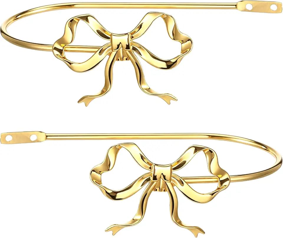 2PCS Metal Bow Curtain Holdbacks, Gold Wall Mounted Curtain Hold Backs