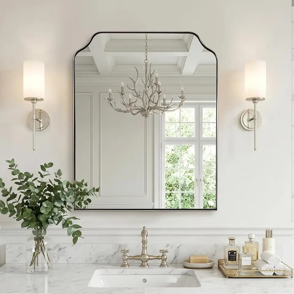 MIRRORART Brushed Nickel Arched Wall Mirror, 24x30’’ Scalloped Arch Mirror