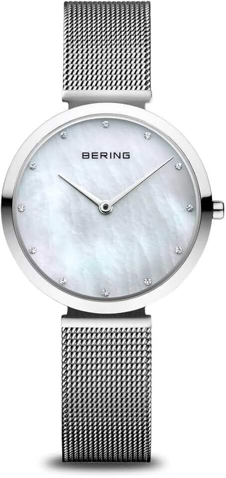 BERING Charity1 Damen Quarz Armbanduhr 32mm blaues Edelstahlgehäuse und Zifferblatt blau Milanaise Armband Saphirglas 3 ATM 18132-Charity1