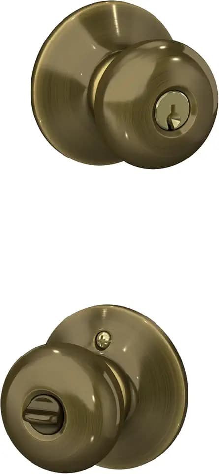 SCHLAGE Plymouth Keyed Entry Door Knob, Interior/Exterior, Antique Brass