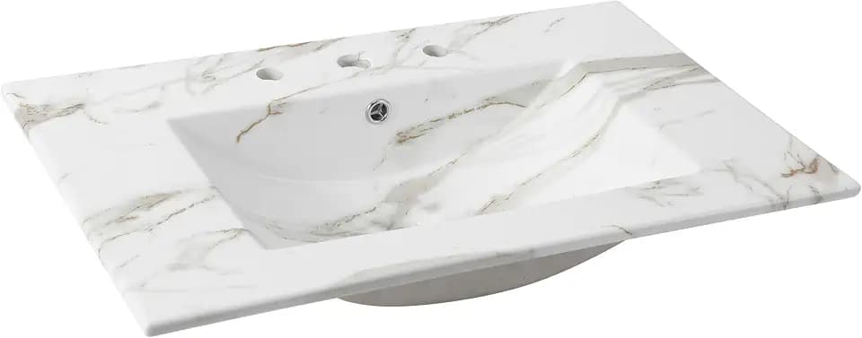 JONATHAN Y Ancillary 30" Bathroom 3-Hole Sink Top, White Marble Effect