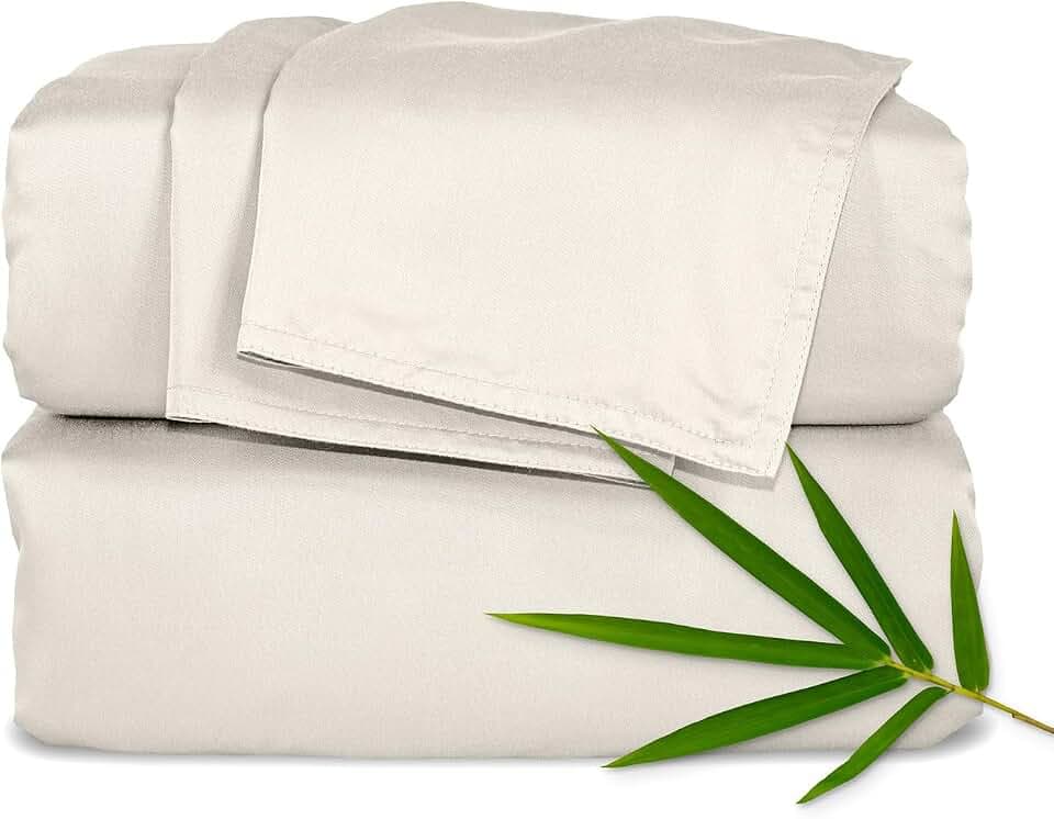 Pure Bamboo California King Sheets, Genuine 100% Organic Viscose Derived from Bamboo Bed Sheet Set, Soft & Cooling, Double Stitching, 2 Year Quality Promise (California King, Creme)