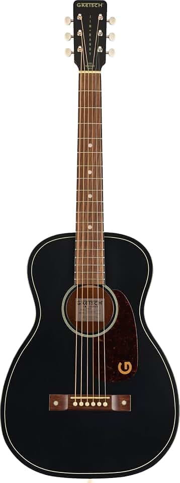 Gretsch Jim Dandy Deltoluxe Parlour Akustikgitarre, im klassischen Vintage-Design, mit Walnussgriffbrett und charaktervollem Klang, Folk und Fingerpicking, mit Tort-Schlagbrett, in Schwarz