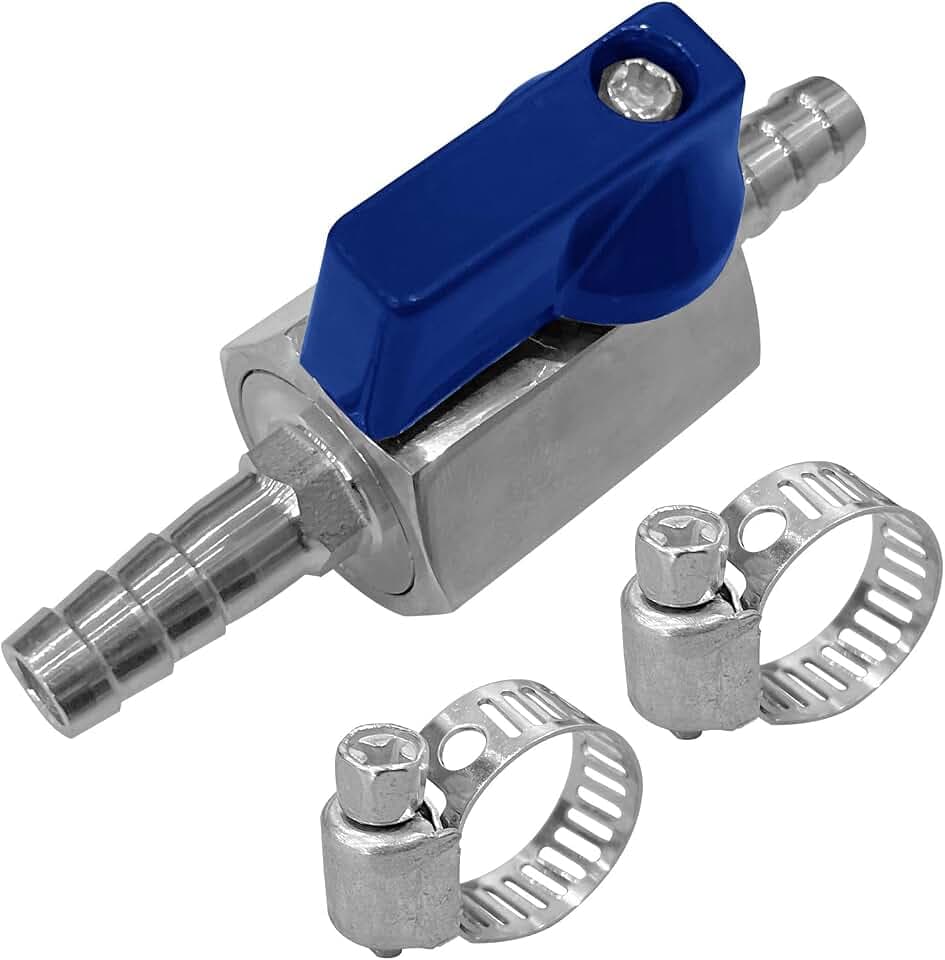 5/16" Hose Barb Mini Ball Valve, 304 Stainless Steel Shut Off Valve with Clamps for Water Gas Fuel Drip Irrigation and Aquariums