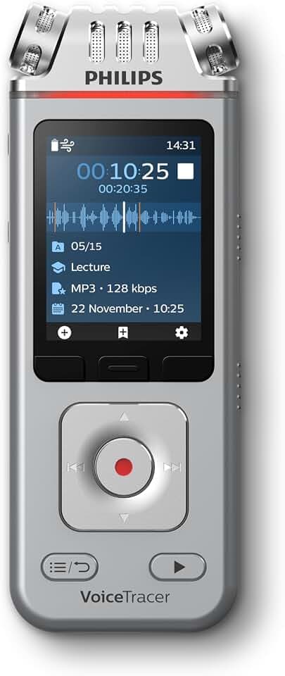 Philips DVT4115 VoiceTracer, Audio Recorder, MP3/PCM, 3 HiFi-Mikrofone, exzellente Fernaufnahme, Inkl. Sembly AI-Testlizenz: Transkription & KI-Zusammenfassungen