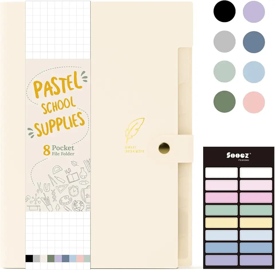 Sooez 8 Pocket Accordion File Organizer, Pastels Expanding File Folder