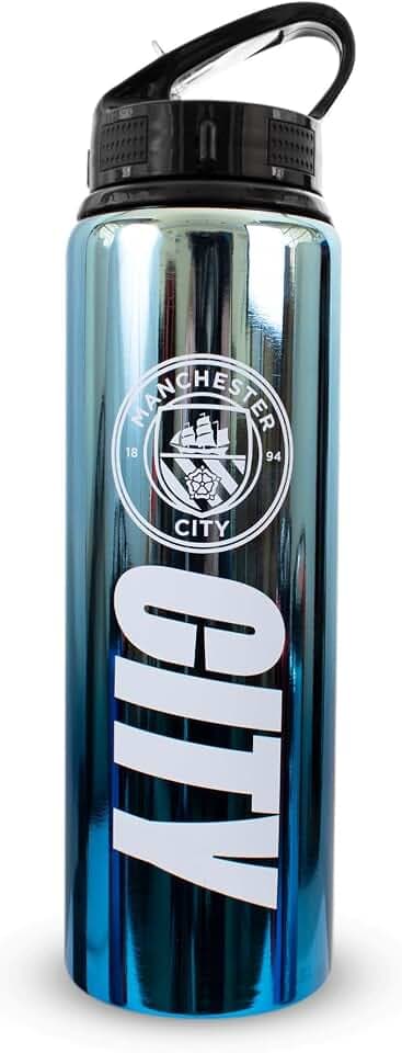 Hy-Pro Offiziell lizenzierte F.C 750 ml Aluminium-UV-Flasche | Integrierter Faltbarer Strohhalm, Neochrom-Finish, auslaufsicher, leicht
