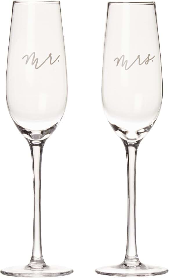 Pearhead Mr. And Mrs. Champagne Flute Set, Wedding Toasting Glasses, 6 oz