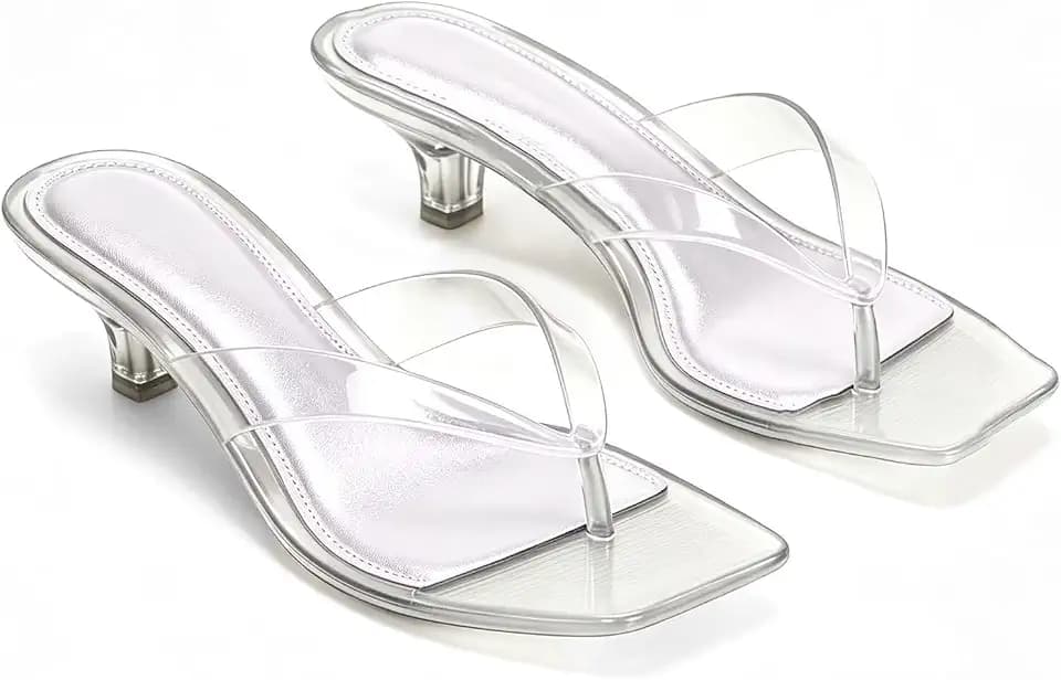 Agodor Jelly Thong Heeled Sandals for Women,Clear Flip Flop Low Kitten Heels Mules for Women Comfortable Square Open Toe Casual Summer Beach Slide Jelly Shoes
