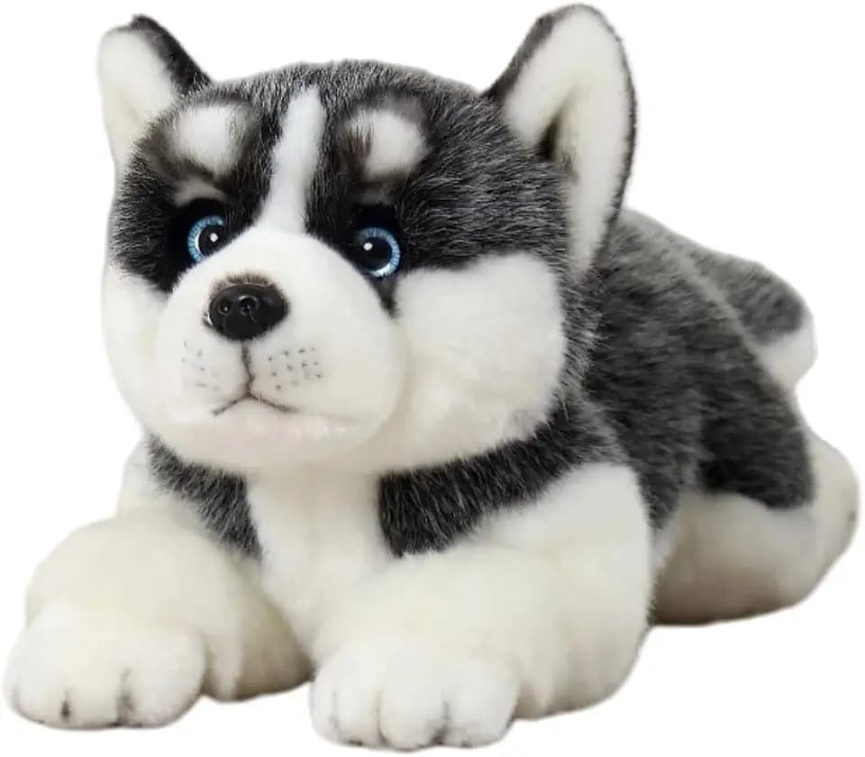 CU-MATE 15.7'' Siberian Husky Stuffed Dog Animal Simulation-Realistic & Lifelike Soft Handmade Lying Dog Plush Toy Puppy -Present Gift for Boys and Girls