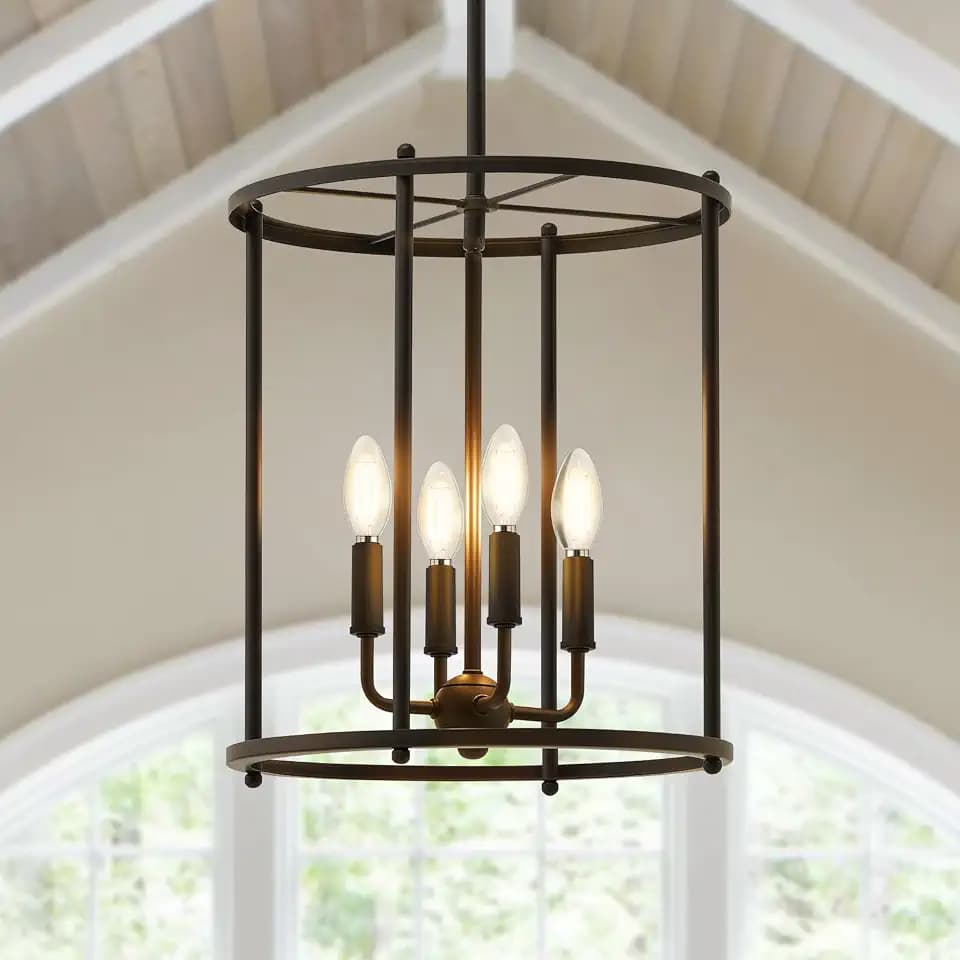 Luvkczc 4-Light Black Chandelier, Adjustable Lantern Ceiling Light Fixture