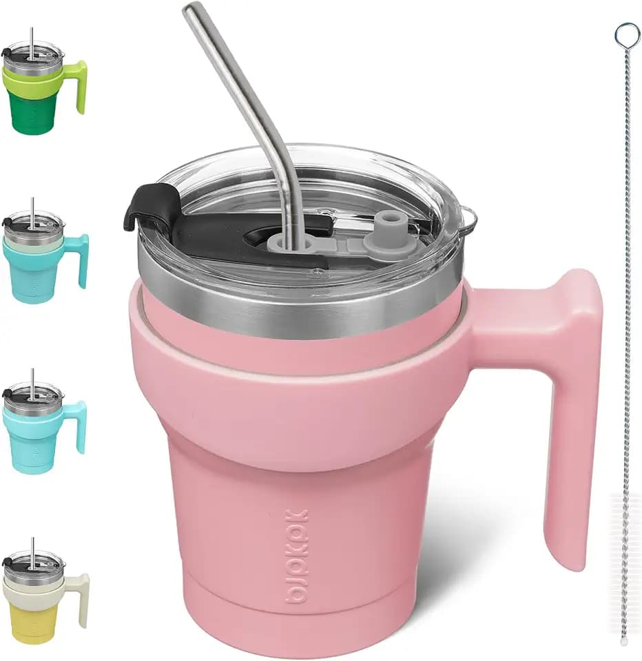 BJPKPK 300 ml Thermobecher mit Griff und Strohhalm