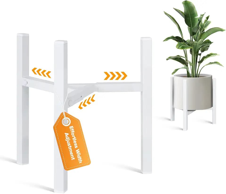 Plant Stand Indoor Adjustable, Metal Modern Indoor Plant Stand, Heavy Duty Plant Stands Outdoor Corner, Stable Plant Holder, Fits 8 to 12 Inches Pots, White, 1 Pack, Pot & Plant Not Included