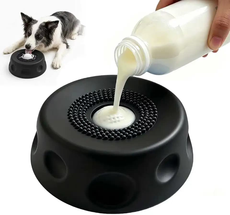 Slow Feeder Dog Bowls, Dog Lick Bowl with Rolling Ball, Puzzle Feeder for Liquid Treats Bone Broth Yogurt, Food-Grade Slow Eating Toy for Anxiety Relief, Lick Pad for Medium Small Dogs Cats (Balck)