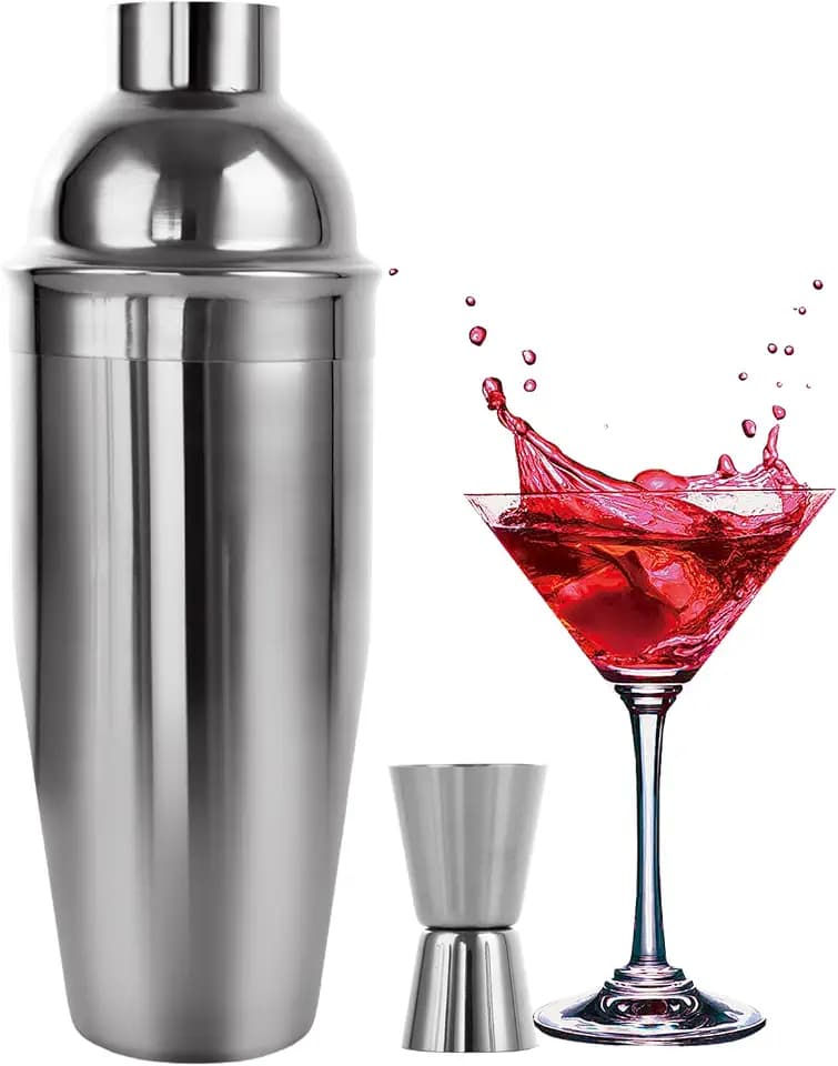 ASelected Cocktail Shaker 750 ML Shaker Cocktail Edelstahl Cocktail Shaker Mixer Eingebautes Barkeeper Sieb Martini Shaker mit Cocktail Messbecher 15/30 ML für Familien Bars Weihnachten Party