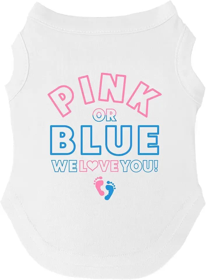 Pink Or Blue? We Love You Dog Tee Shirt | Sleeveless Breeds | Gender Reveal | Baby Announcement | Pregnancy Reveal | Boy or Girl |White, 5X-Large 824