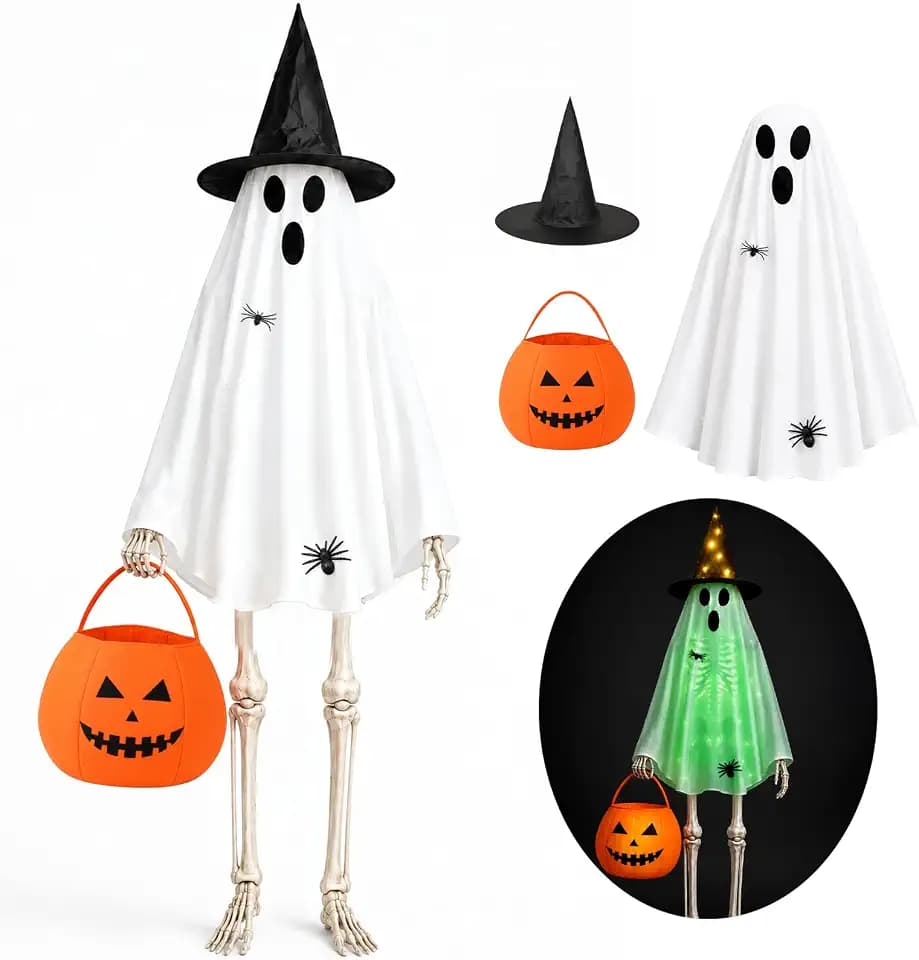 12 Ft Skeleton Halloween Outfits Ghost Pumpkin Accessories with Lights