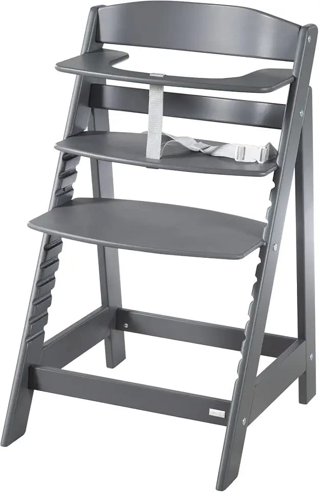 roba Babyhochstuhl Sit Up Flex - Mitwachsender Hochstuhl aus Holz - Verstellbarer Kinderhochstuhl mit Schrittgurt - ab 6 Monaten bis 70 kg - Anthrazit