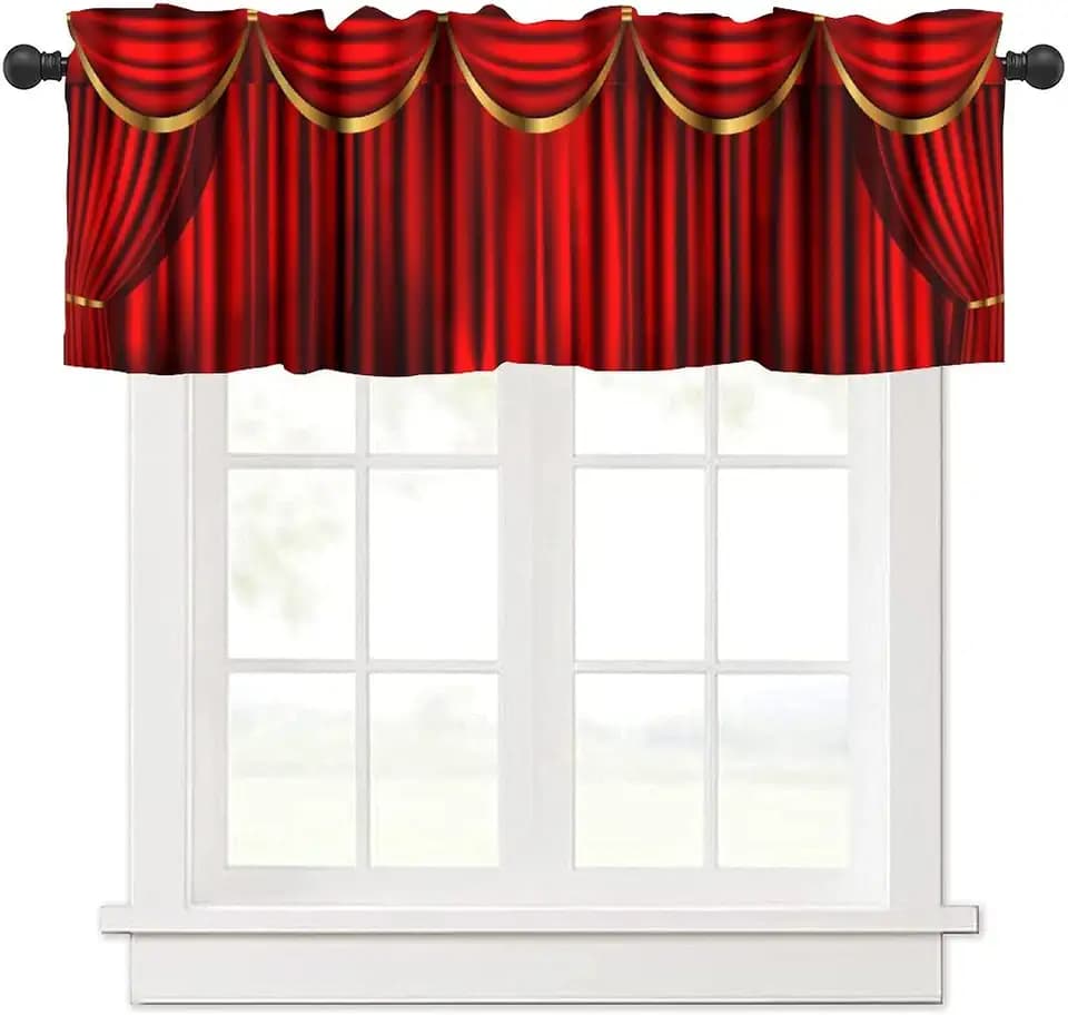 Red Theater Window Valance Curtains Retro Show Stage Concert Play Movie Valance for Bedroom Living Room Kitchen Decor 54x18inch