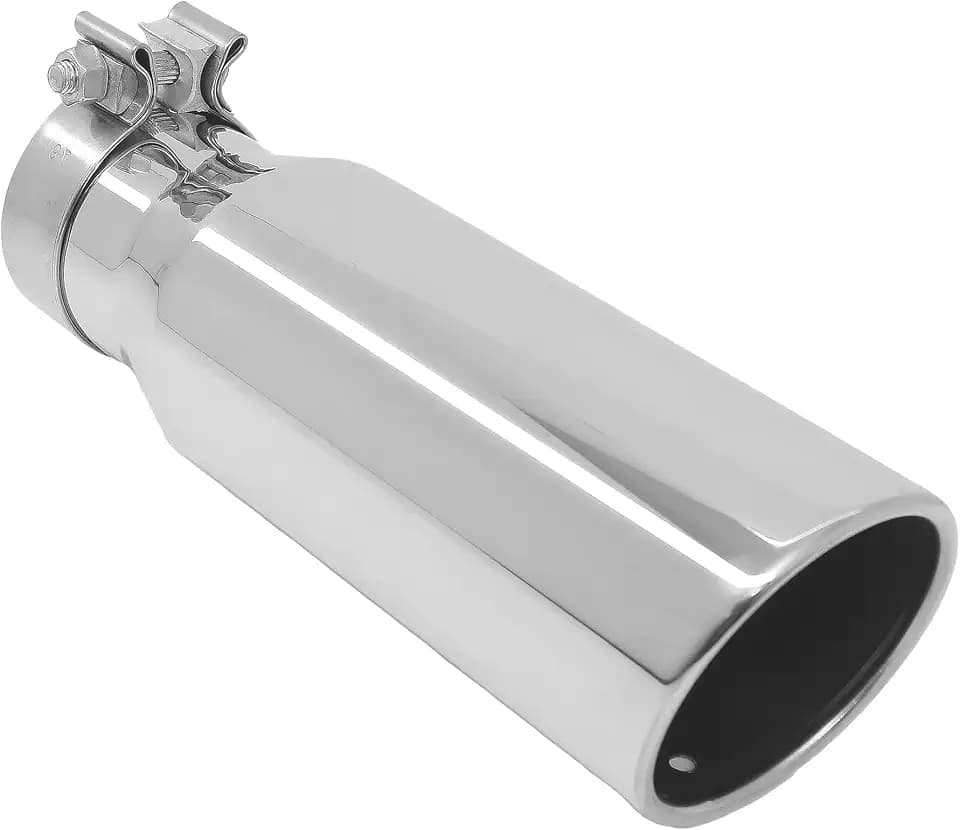 304 Stainless Steel Car Exhaust Tip, 3" Inlet, 4" Outlet, 12" Long, Polished Single Wall Slant Angle Cut, Clamp-On with Rolled Edge, Drain Hole, Universal Fit (Silver, 3"x4"x12")