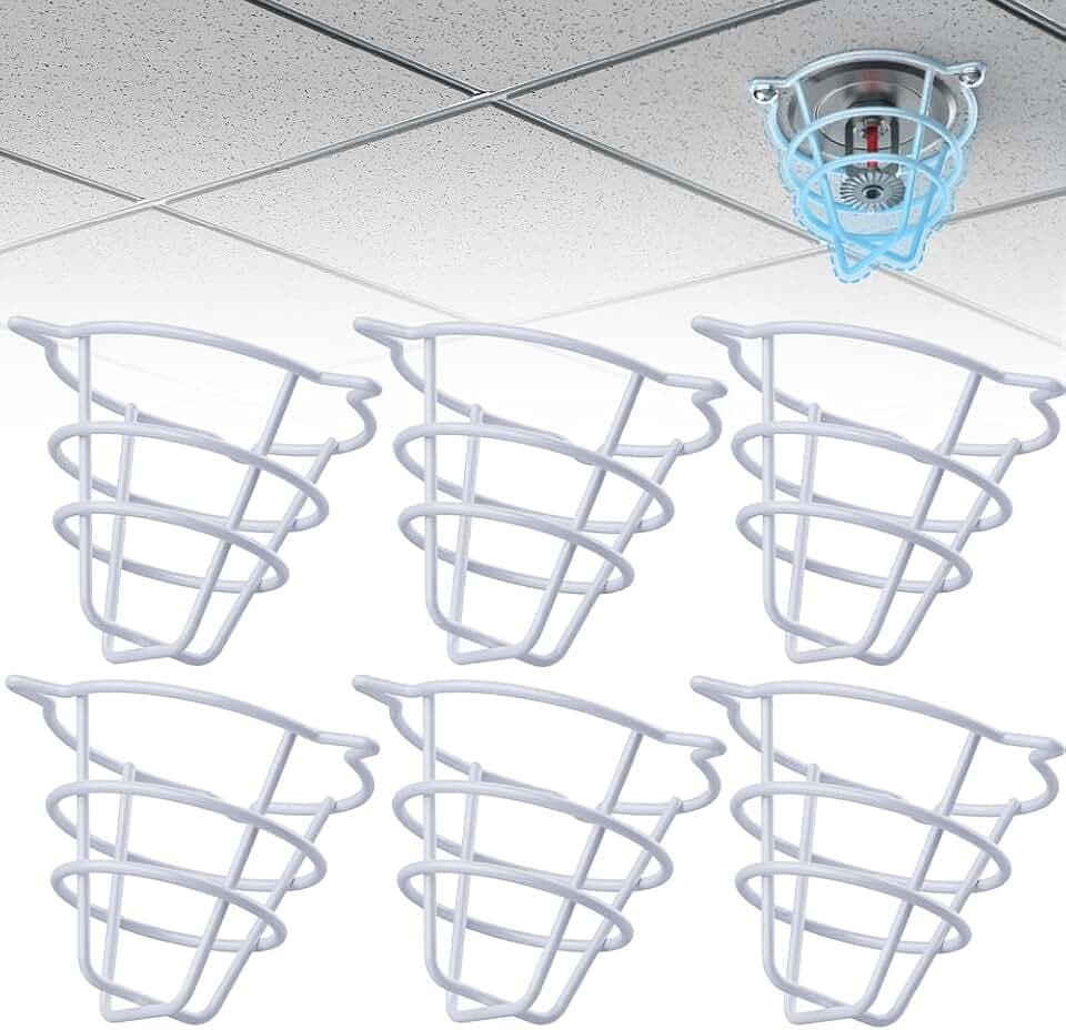 Fire Sprinkler Head Cover Guard,White Fire Sprinkler Cage Suit 1/2"&3/4", Sprinkler Protection for Semi-Recessed Fire Sprinkler,Sprinkler Cover Side Wall/Pendent/Upright (6 PCS)
