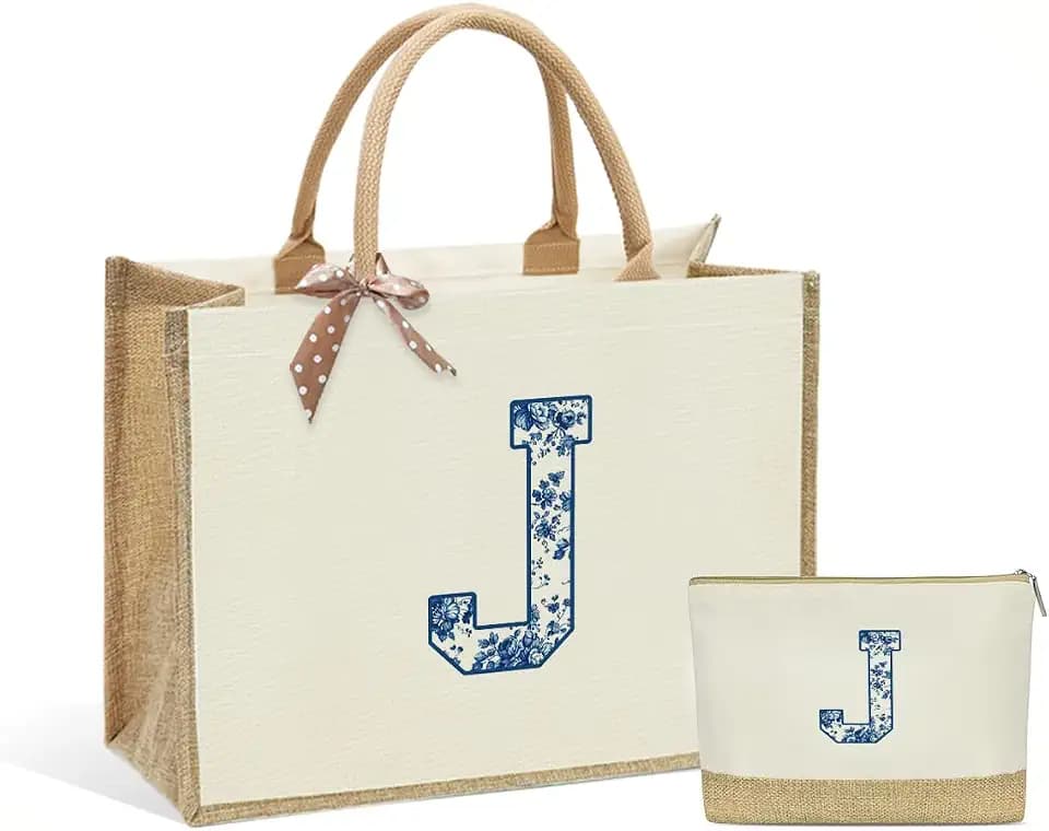 KongMoTree Monogrammed Tote Bags for Women, Initial Tote Bag, Personalized Canvas Bags Makeup Bags Birthday Wedding