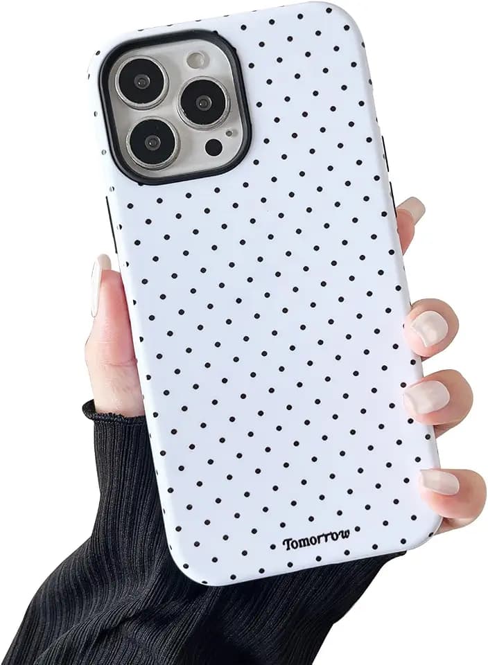 Compatible with iPhone 15 Case, Simple Cute Aesthetic Polka Dot Pattern with Shockproof Soft TPU and Hard PC Protective Phone Case for Women Designed for iPhone 15 6.1"-White
