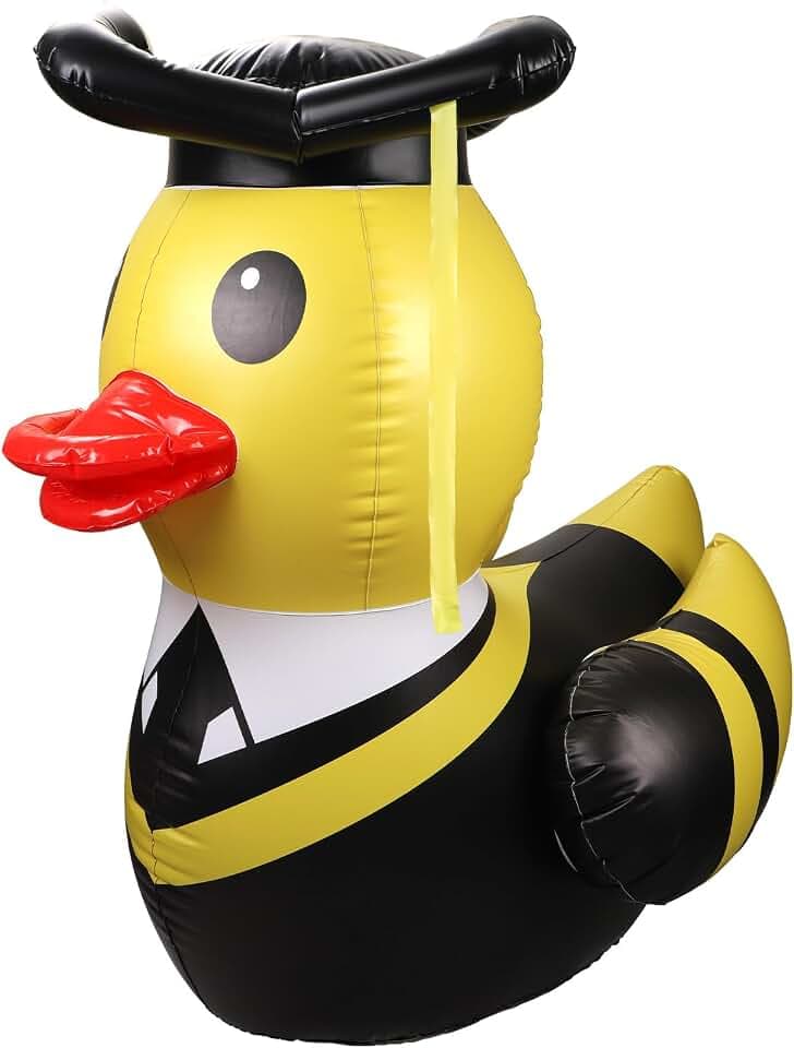 Giant Graduation Inflatable Duck with Cap & Gown, 4.3ft/130cm Large Blow Up Duck Pool Float for Graduation Party Decor Summer Beach Swimming Pool Carnival & Birthday Celebration